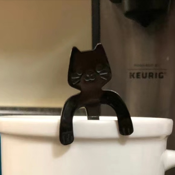 Cat Spoons Tea Spoons Stirrers Cup Hugging Kitty Cats Stainless Black 2 PC Set - Picture 11 of 16